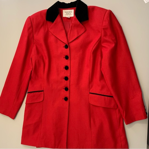 🔥5/$20🔥 “Amanda Smith” Red Pure Wool Jacket Velvet Collar size 12 - Picture 13 of 16